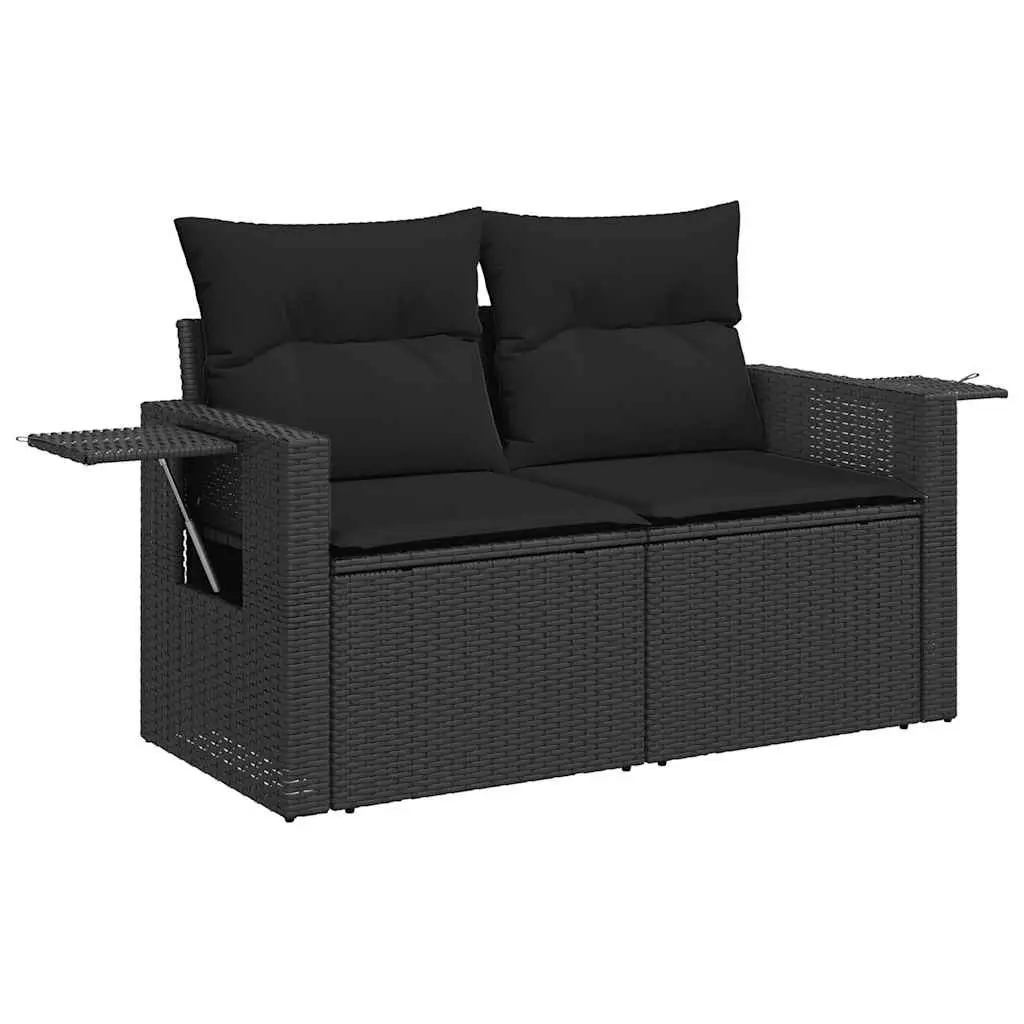 Garden Sofa Set 5 Piece Outdoor Furniture Black Poly Rattan with Cushions