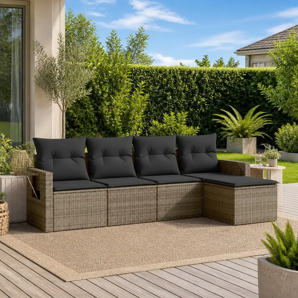 Garden Sofa Set 5 Piece Outdoor Furniture Grey Rattan with Cushions