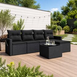 Garden Sofa Set 6 Piece Black Poly Rattan for Stylish Outdoor Comfort