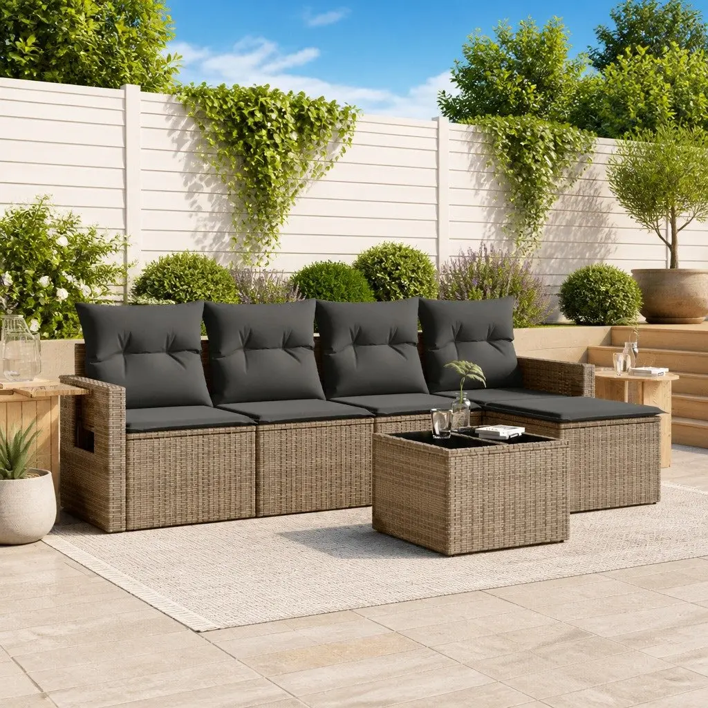 Garden Sofa Set Outdoor Furniture 6 Piece Modular Grey Poly Rattan Patio Lounge