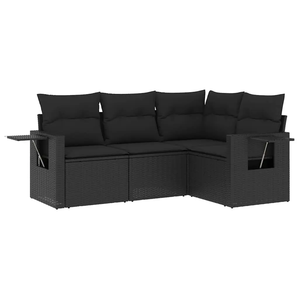 Garden Sofa Set 4 Piece Modular Outdoor Furniture Black Poly Rattan