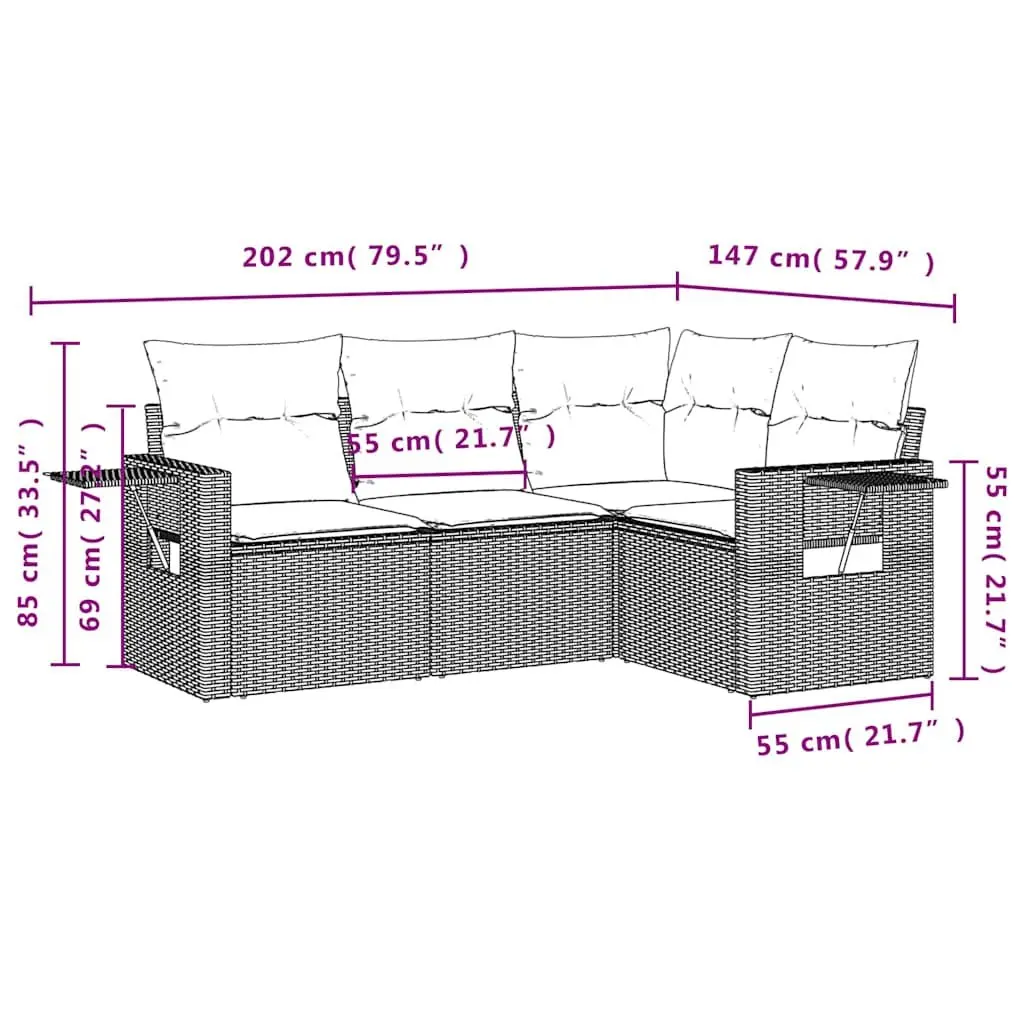 Garden Sofa Set 4 Piece Modular Outdoor Furniture Black Poly Rattan