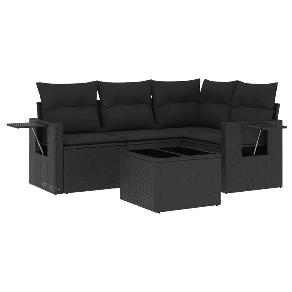 Garden Sofa Set 5 Piece Outdoor Furniture Black Patio Lounge with Cushions Table
