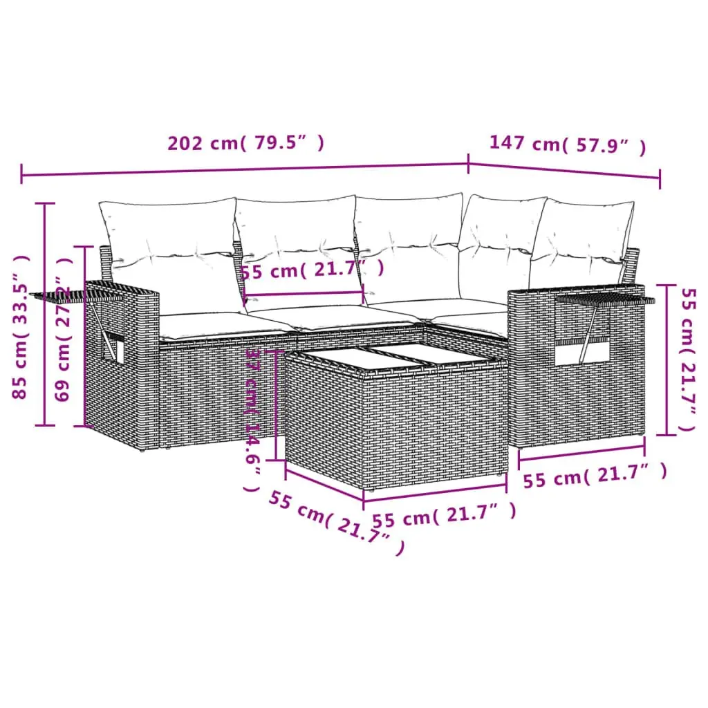 Garden Sofa Set 5 Piece Outdoor Furniture Black Patio Lounge with Cushions Table