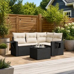 Comfortable 5 Piece Black Rattan Garden Sofa Set