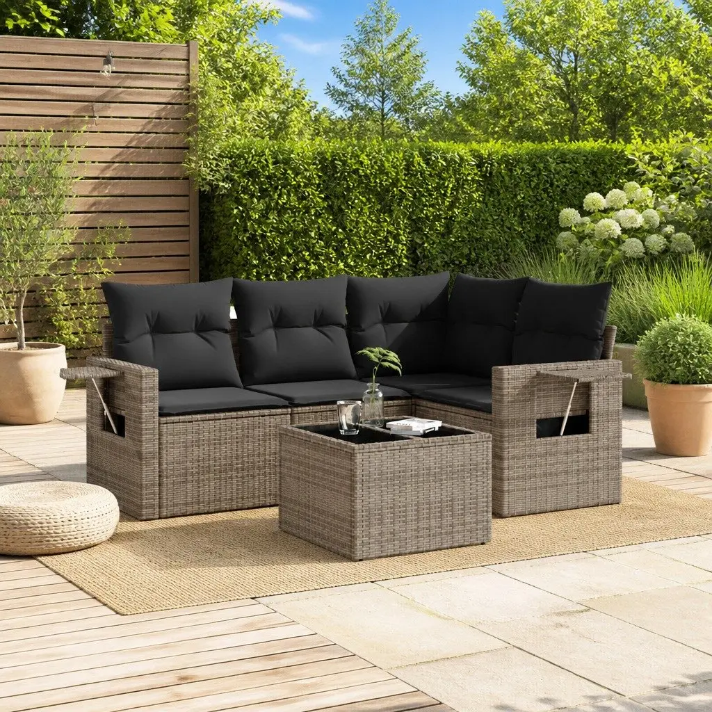 Garden Sofa Set 5 Piece Outdoor Furniture Grey PE Rattan with Cushions