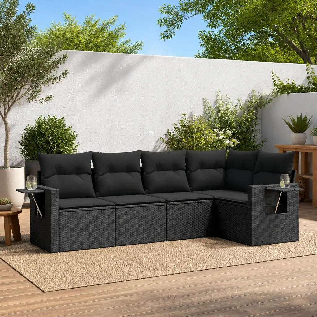 Garden Sofa Set 5 Piece Outdoor Furniture Patio Lounge Black Poly Rattan