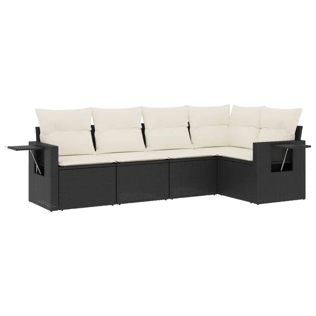 Garden Sofa Set 5 Piece Outdoor Seating Black Poly Rattan with Cushions