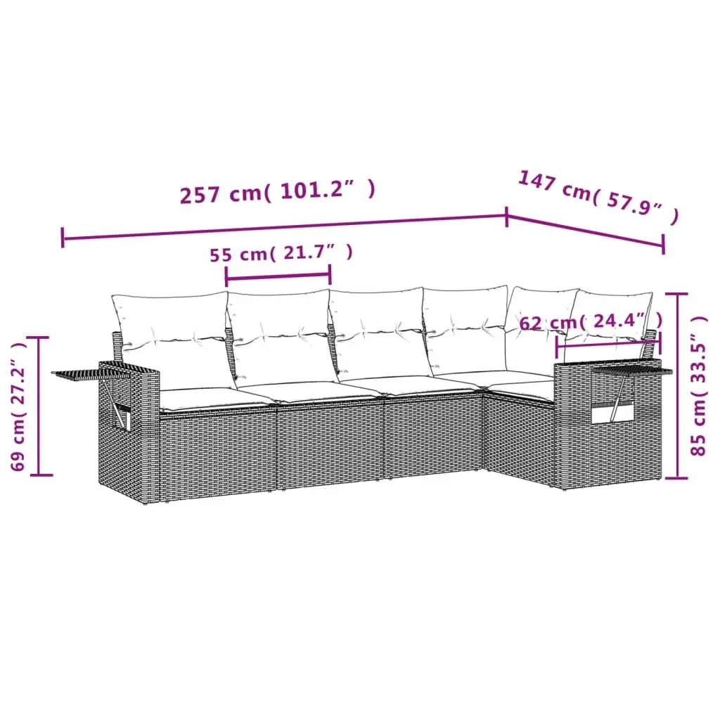 Garden Sofa Set 5 Piece Outdoor Seating Black Poly Rattan with Cushions