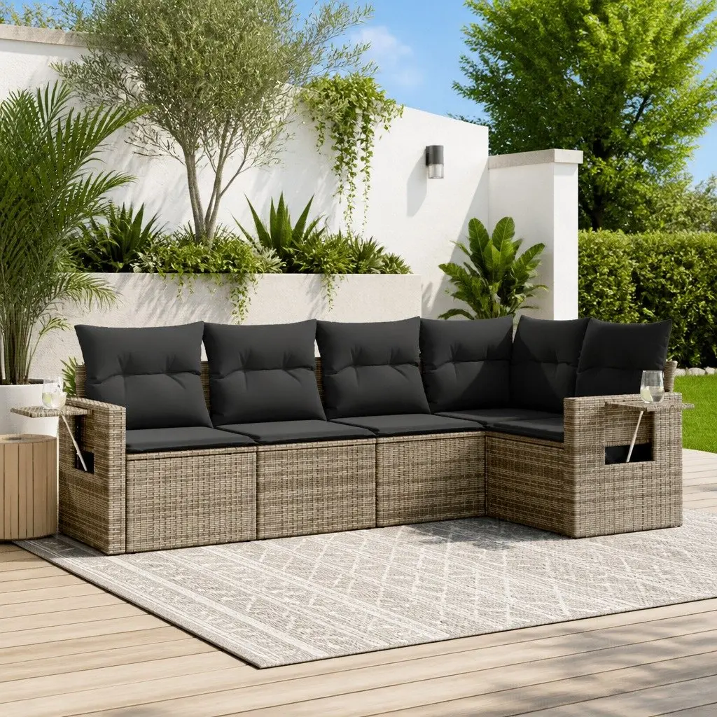 Garden Sofa Set 5 Piece Outdoor Furniture Patio Lounge Grey Poly Rattan Modular