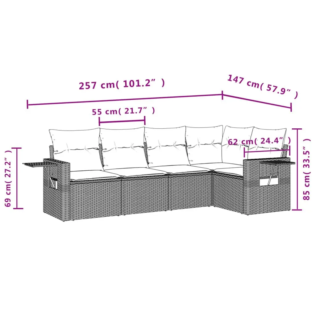 Garden Sofa Set 5 Piece Outdoor Furniture Patio Lounge Grey Poly Rattan Modular