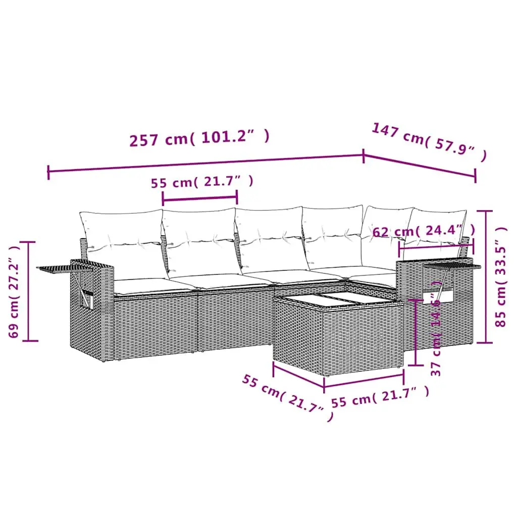 Garden Sofa Set 6 Piece Black Outdoor Furniture Patio Seating