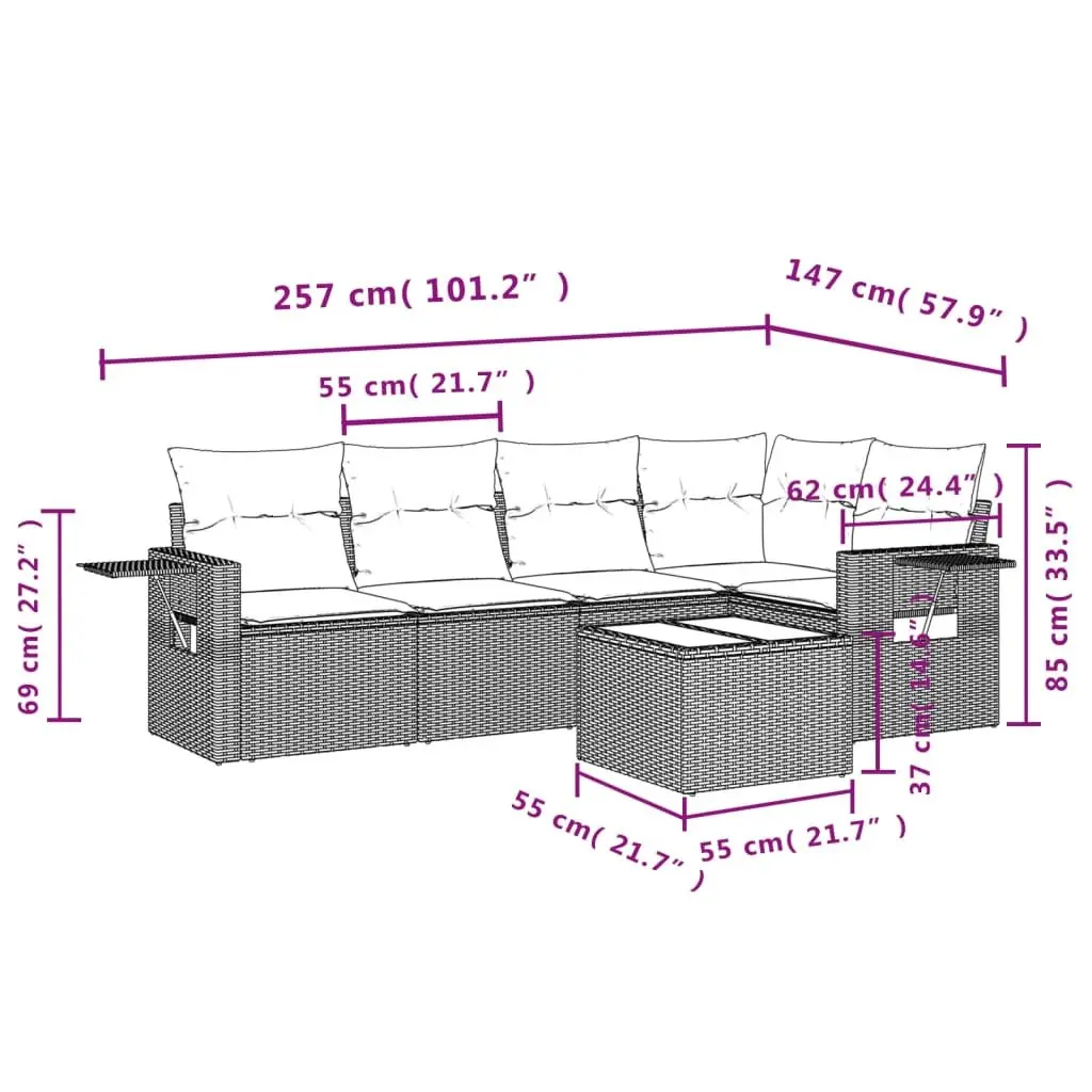 Garden Sofa Set Outdoor Furniture Modular 6 Piece Black Poly Rattan
