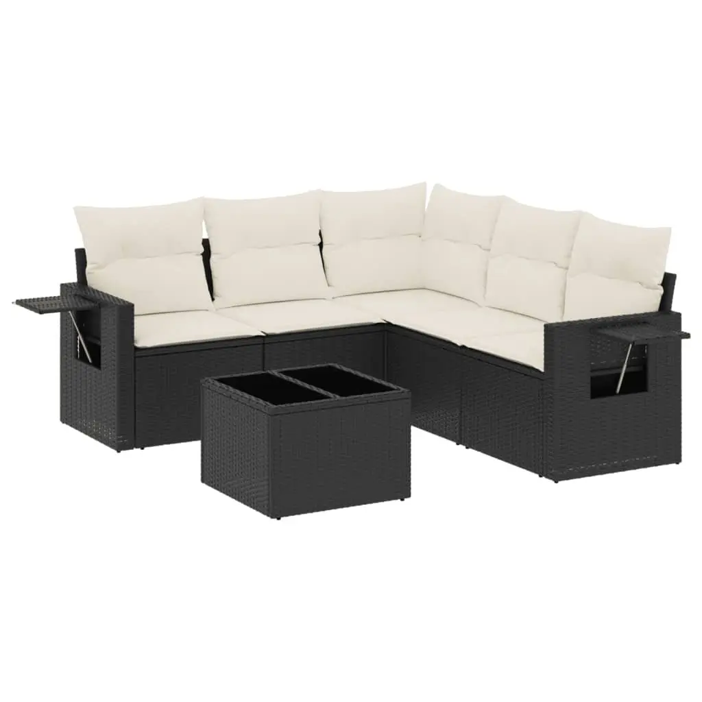 Garden Sofa Set 6 Piece Outdoor Furniture Modular Black Rattan with Cushions