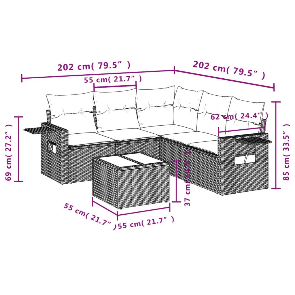 Garden Sofa Set 6 Piece Outdoor Furniture Modular Black Rattan with Cushions