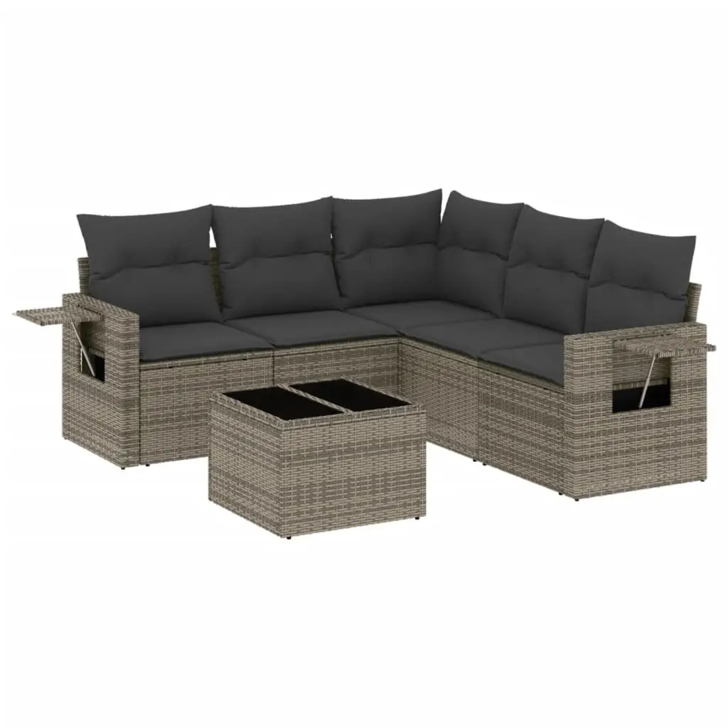 Garden Sofa Set Outdoor Furniture 6 Piece Grey Poly Rattan with Cushions