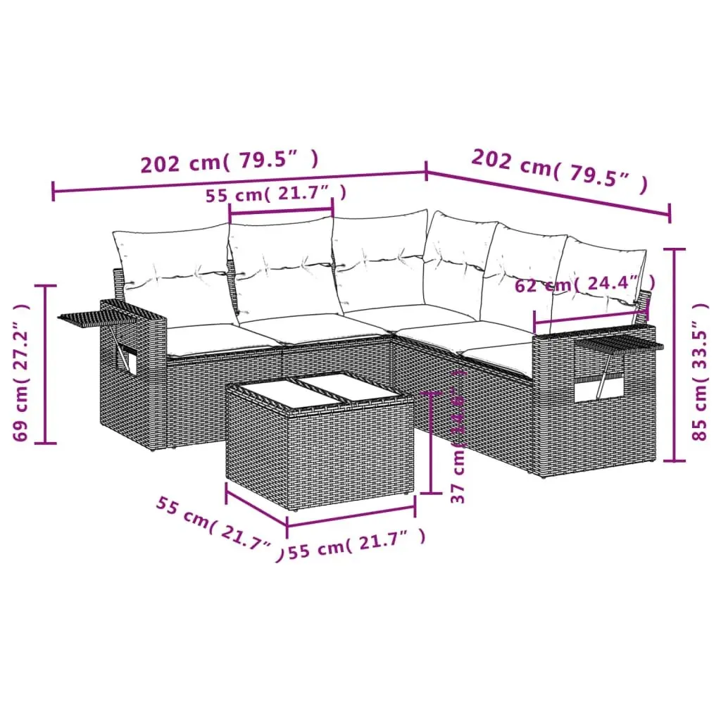 Garden Sofa Set Outdoor Furniture 6 Piece Grey Poly Rattan with Cushions