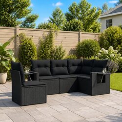 Comfortable 5-Piece Black Outdoor Sofa Set with Cushions
