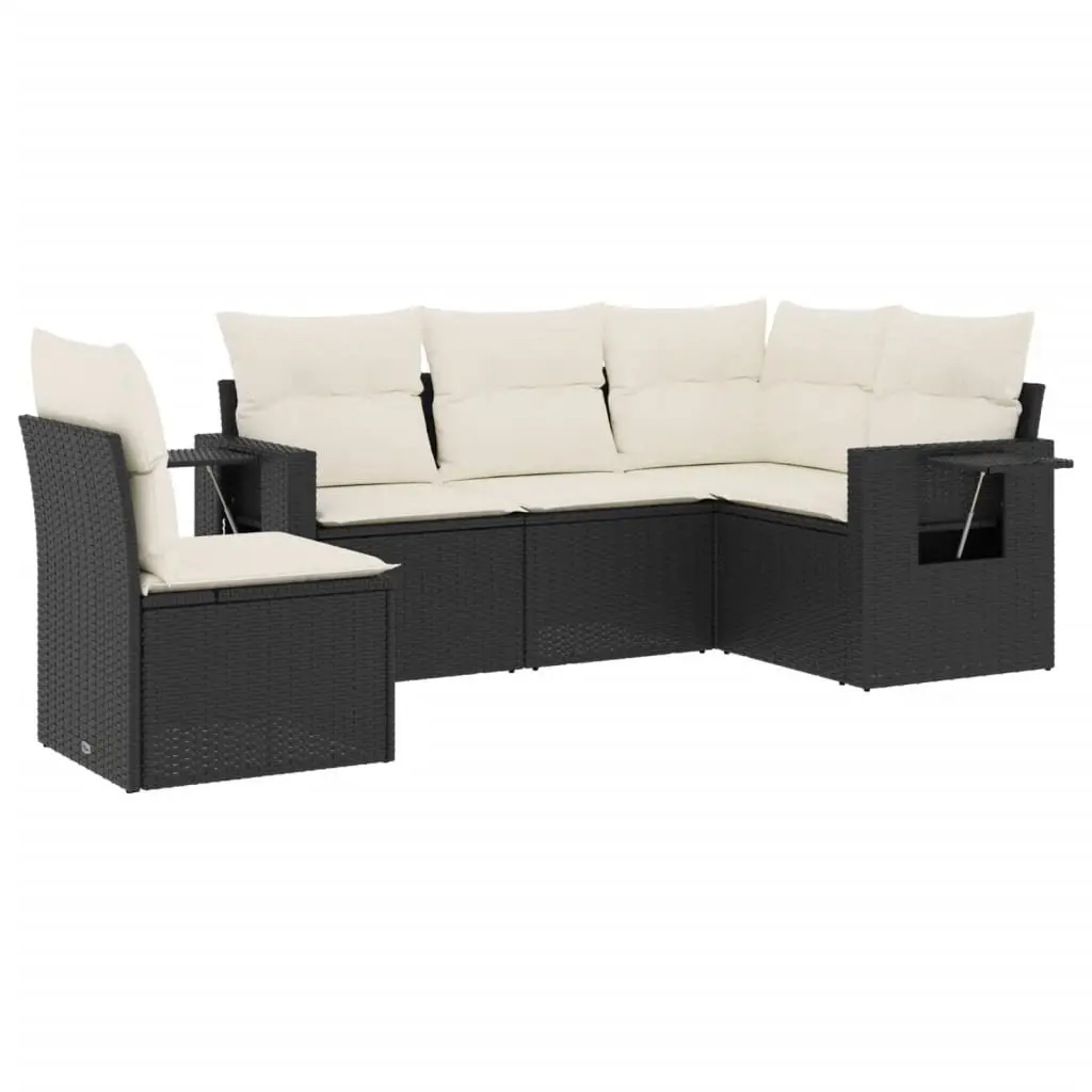 Outdoor Garden Sofa Set 5 Piece Black Poly Rattan Patio Furniture with Cushions