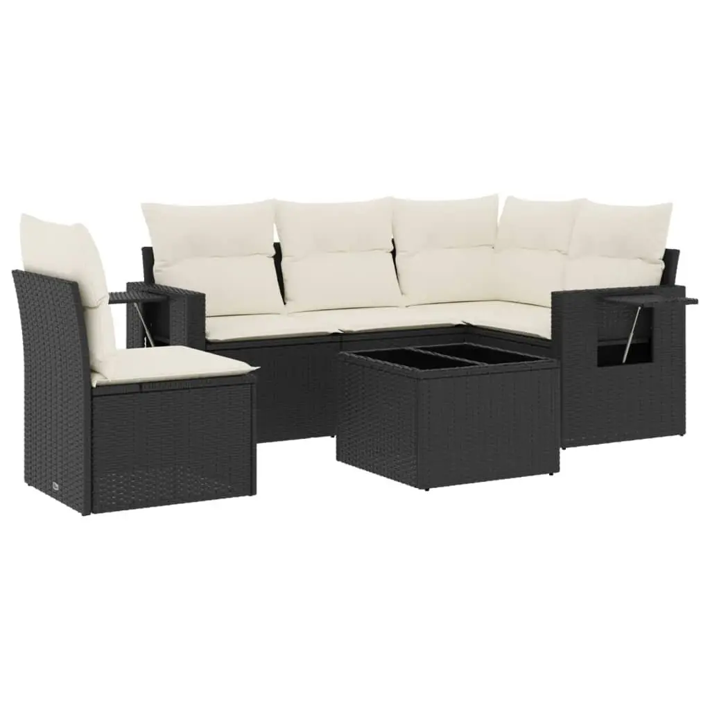 Garden Sofa Set Modular Outdoor Furniture 6 Piece Black Poly Rattan Patio Lounge