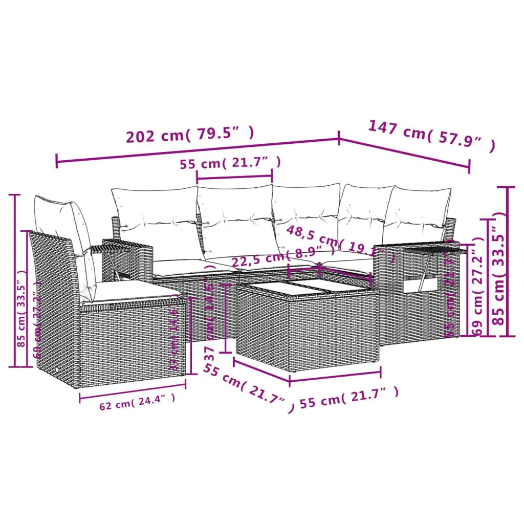 6 Piece Grey Garden Sofa Set