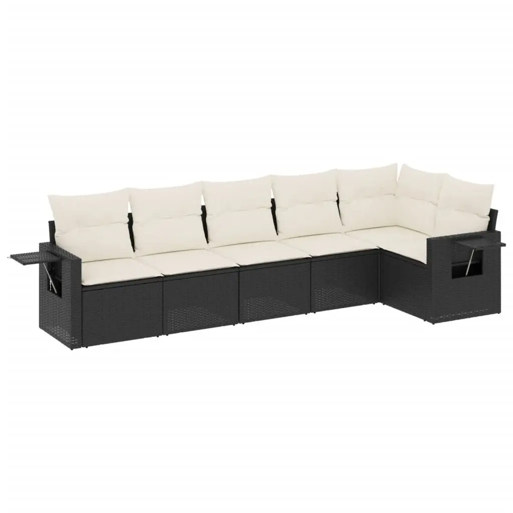 Garden Sofa Set Modular Outdoor Furniture 6 Piece Black Poly Rattan