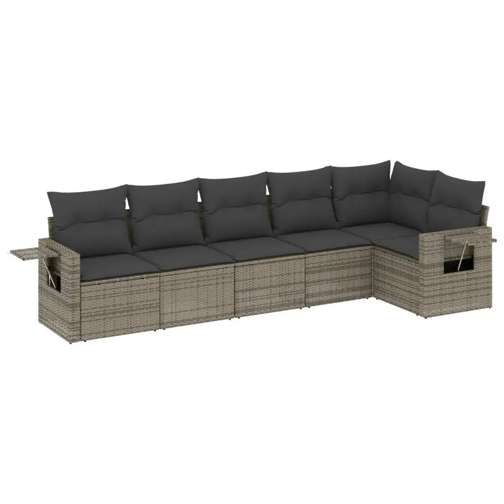 Garden Sofa Set 6 Piece Outdoor Furniture Grey Poly Rattan with Cushions