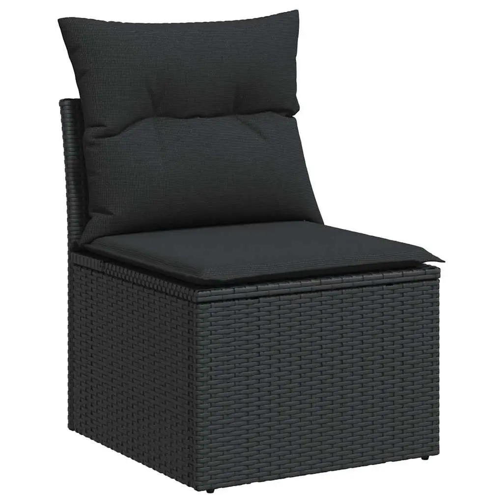 Garden Sofa Set 7 Piece Outdoor Furniture Black Poly Rattan with Cushions