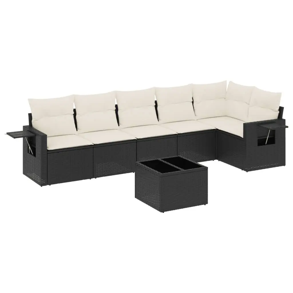7 Piece Garden Sofa Set Outdoor Furniture Black Poly Rattan Patio with Cushions