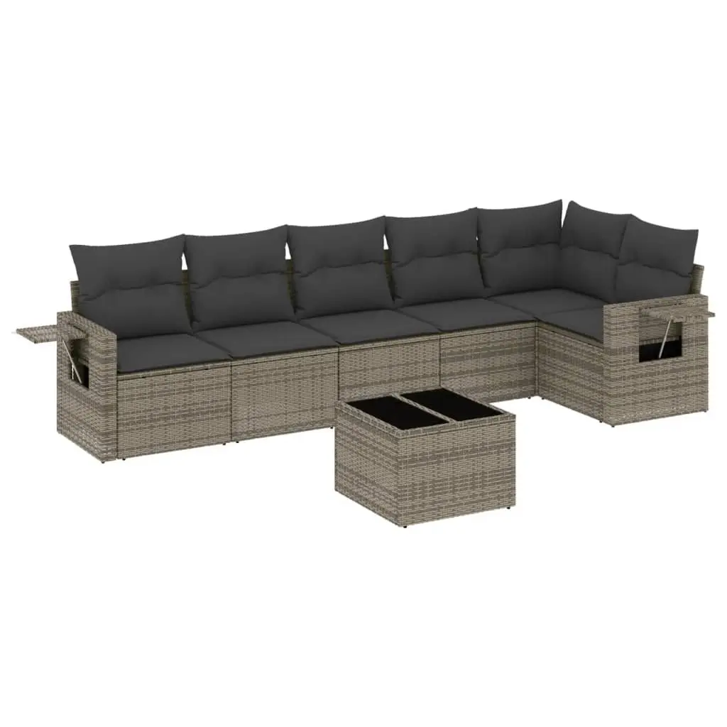 7 Piece Outdoor Garden Sofa Set Grey Poly Rattan Patio Furniture with Cushions