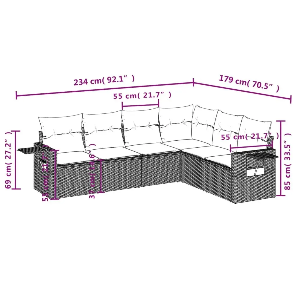 Garden Sofa Set Outdoor Furniture 6 Piece Modular Black Poly Rattan