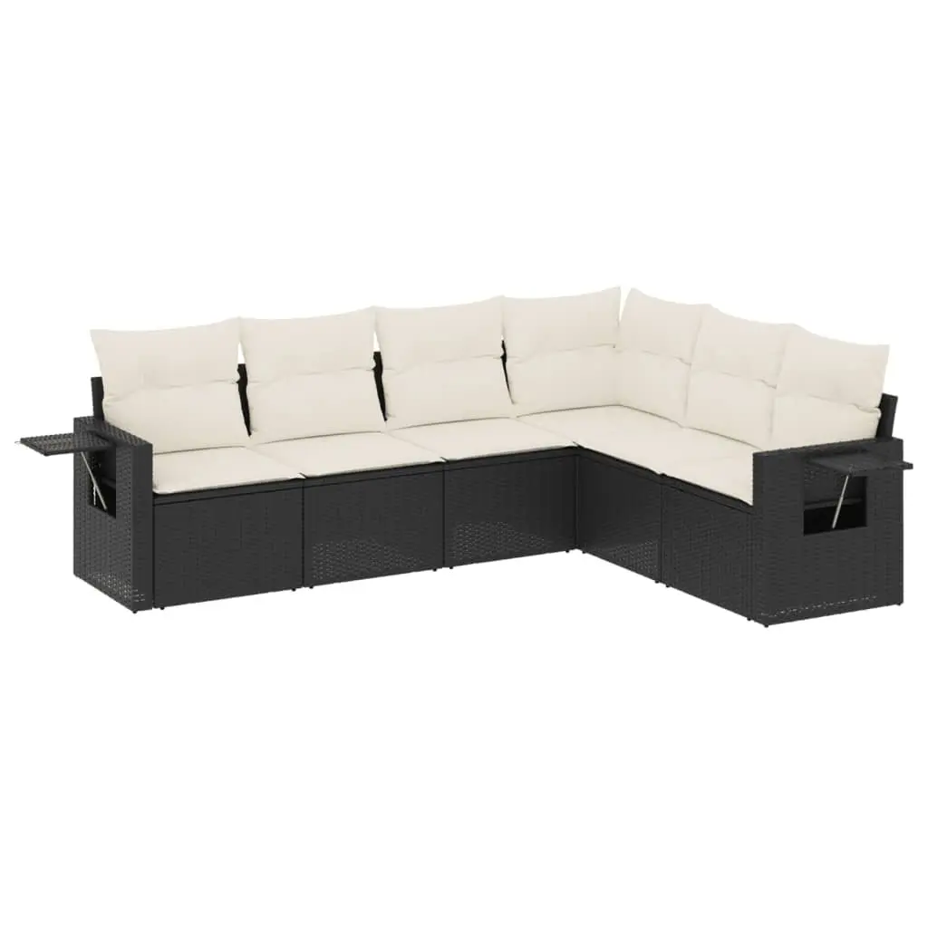 Garden Sofa Set Modular Outdoor Furniture 6 Piece Black Poly Rattan