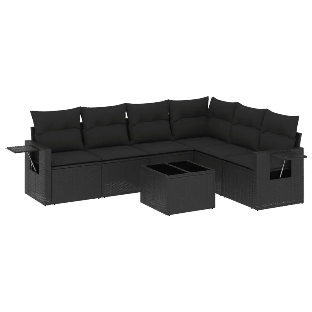 7 Piece Garden Sofa Set Modular Outdoor Patio Furniture with Cushions Black
