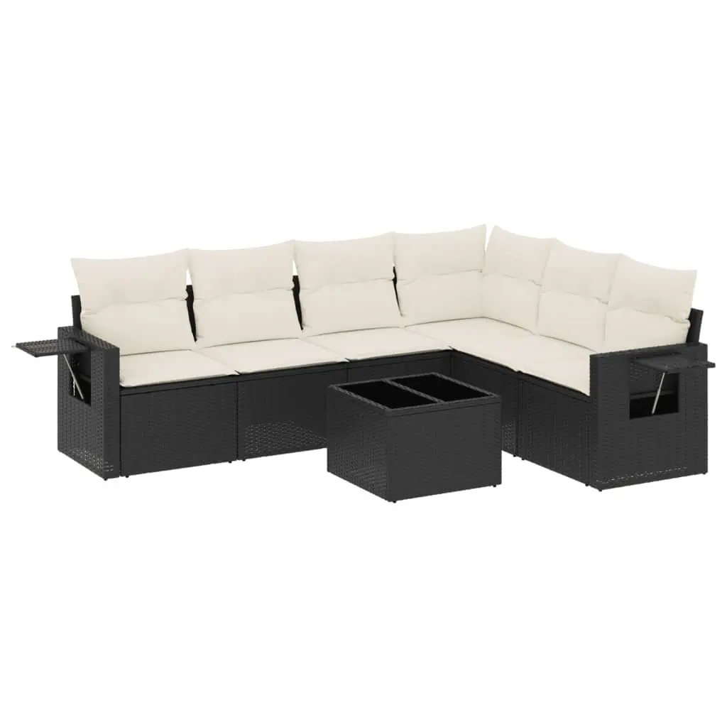 7 Piece Outdoor Sofa Set Modular Garden Furniture Black Rattan with Cushions