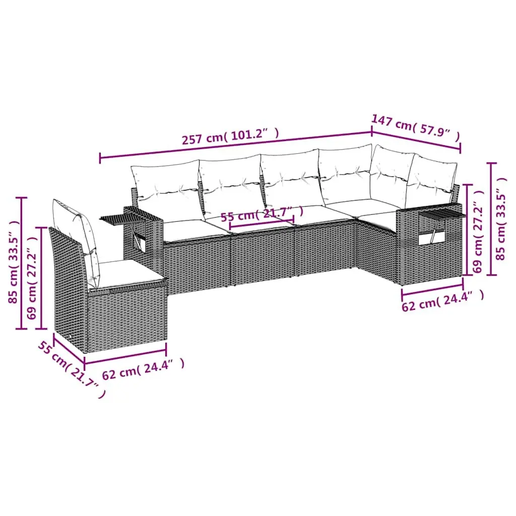 Garden Sofa Set Outdoor Furniture 6 Piece Modular Black