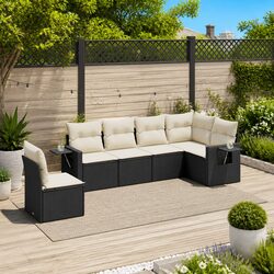 Comfortable 6 Piece Black Garden Sofa Set for Outdoors