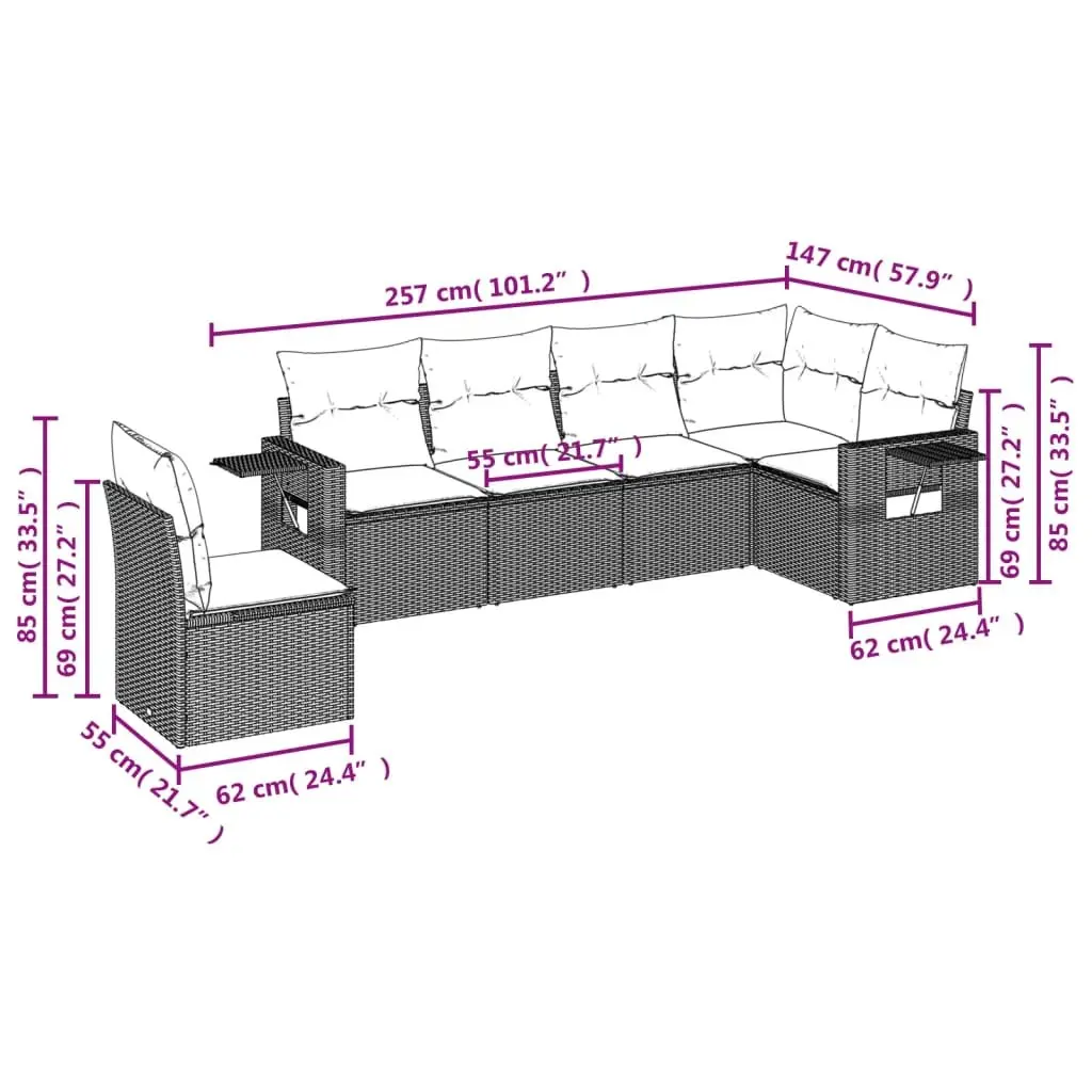 Garden Sofa Set Modular Outdoor Furniture 6 Piece Black Poly Rattan Patio Seating