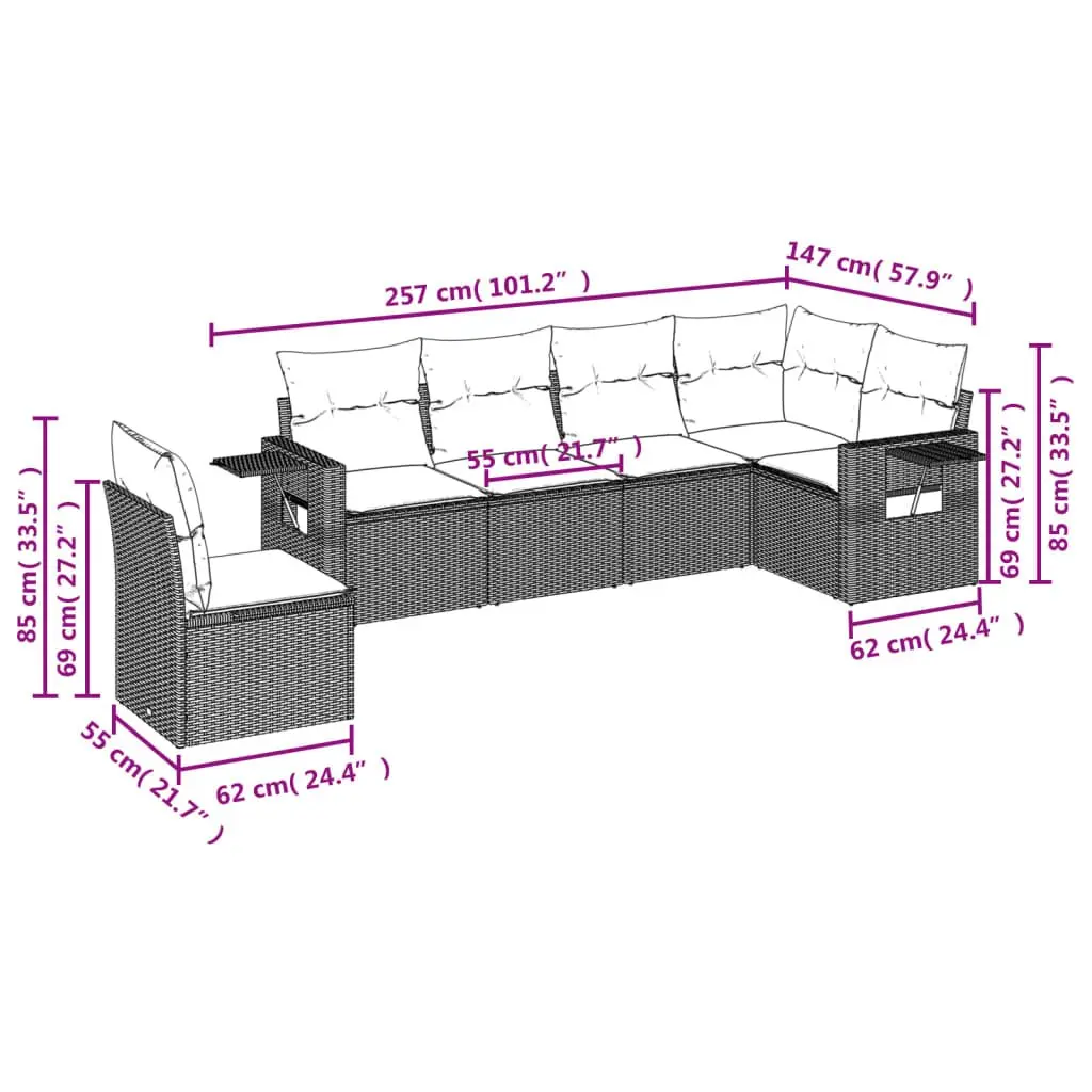 Garden Sofa Set Modular Outdoor Furniture 6 Piece Grey Poly Rattan with Cushions