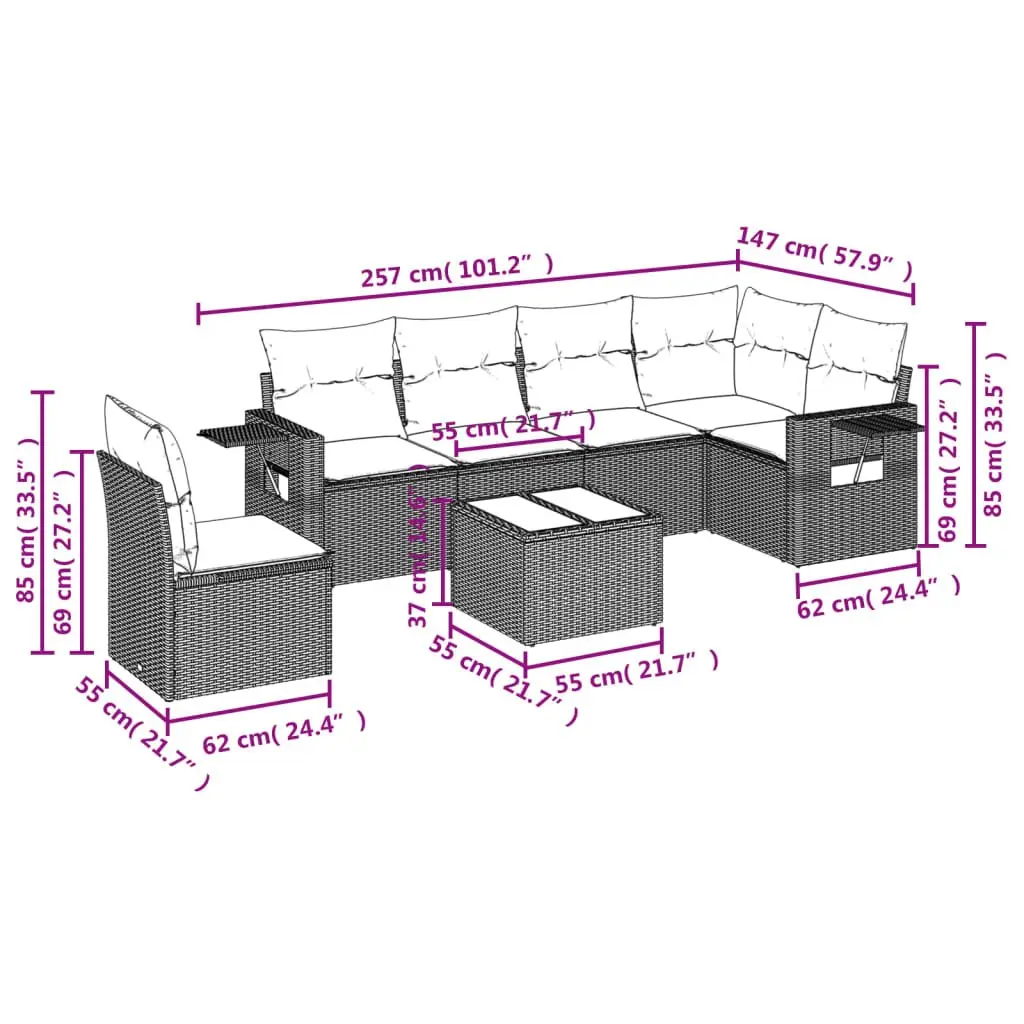 Garden Sofa Set 7 Piece Outdoor Furniture Patio Grey Poly Rattan with Cushions