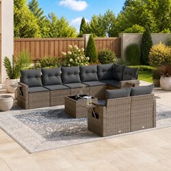 Reliable 9 Piece Garden Sofa Set with Grey Cushions