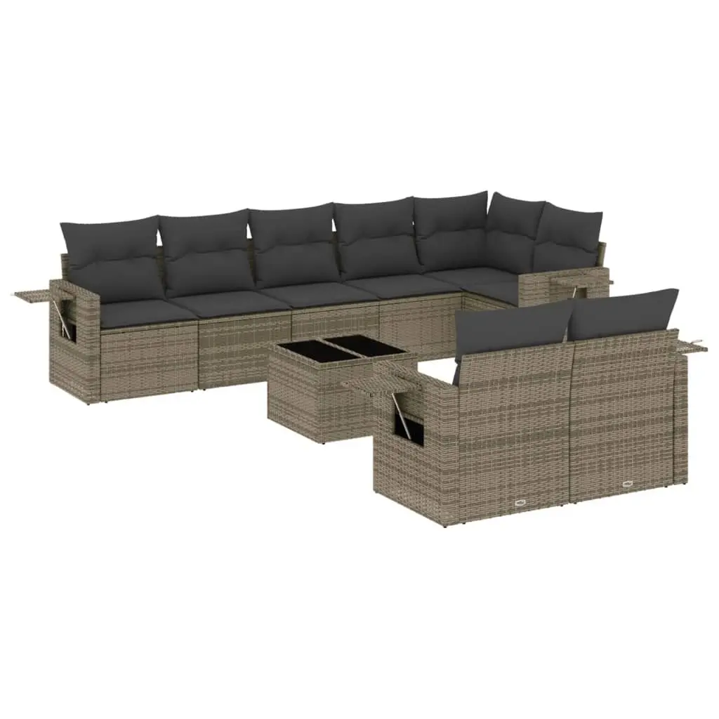 9 Piece Garden Sofa Set with Grey Cushions