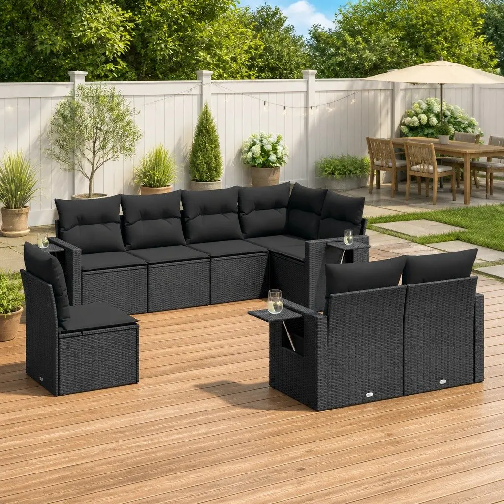 Garden Sofa Set 8 Piece Outdoor Furniture Modular Patio Lounge Black Poly Rattan