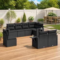 8 Piece Black Rattan Sofa Set for Outdoor Spaces
