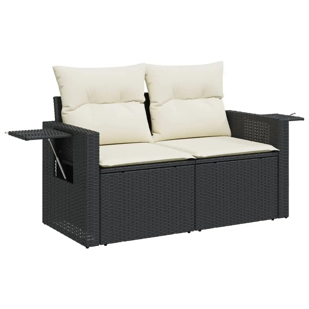 9 Piece Garden Sofa Set Outdoor Patio Furniture Black Poly Rattan with Cushions
