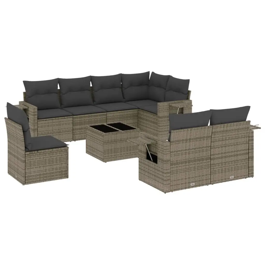 Garden Sofa Set 9 Piece Outdoor Patio Furniture Modular Grey Poly Rattan