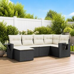 Garden Sofa Set 6 Piece Outdoor Furniture Black Poly Rattan Modular Patio Lounge