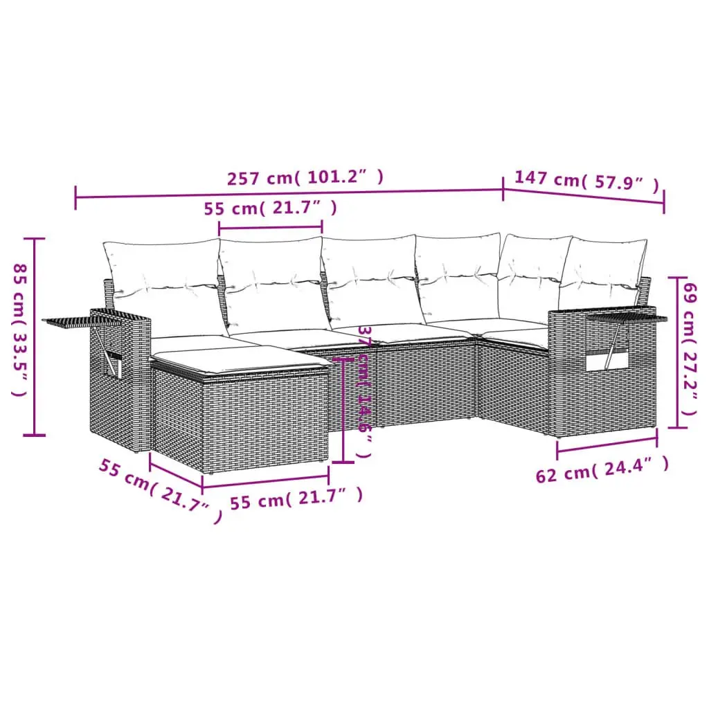Garden Sofa Set Modular Outdoor Living 6 Piece Grey Poly Rattan