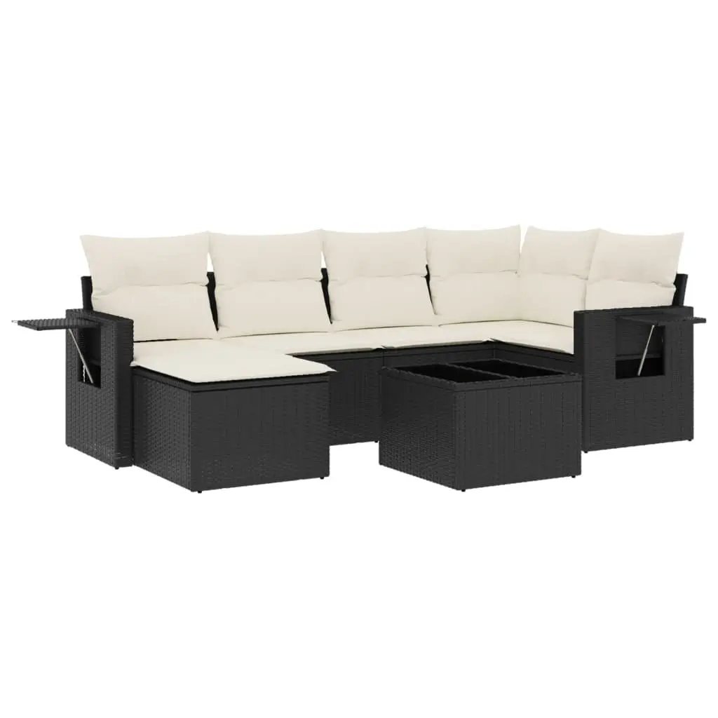 7 Piece Outdoor Garden Sofa Set Black Poly Rattan Furniture with Cushions