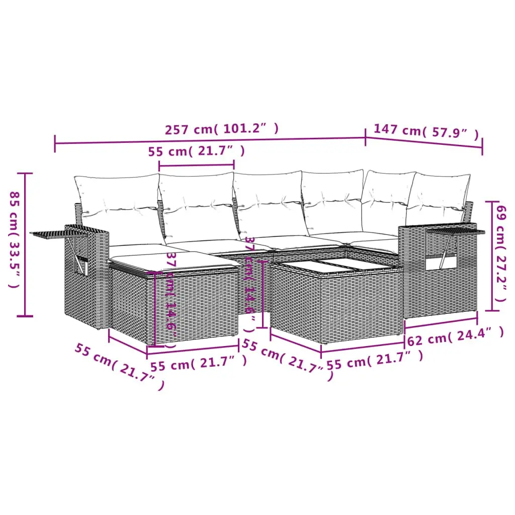 7 Piece Outdoor Garden Sofa Set Black Poly Rattan Furniture with Cushions