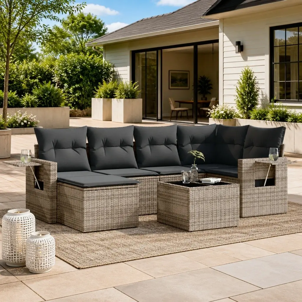Garden Sofa Set 7 Piece Outdoor Furniture Patio Sectional Grey